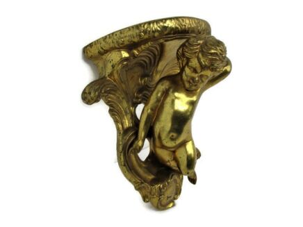 Ornate Wall Mounted Putti Console Shelf Rack Gold Gilded Hollywood Regency Corbel Resin