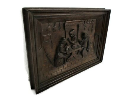 Breughel Scene Festive Hand Carved Wood Wall Panel Bas High Relief Tableaux French Oak Breugels Fest