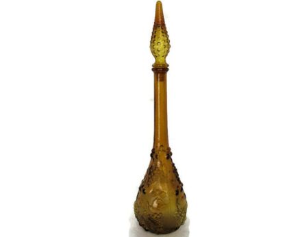 Vintage Art Bubbled Glass Brown Amber Empoli Bottle Italian Grapes 20.86"