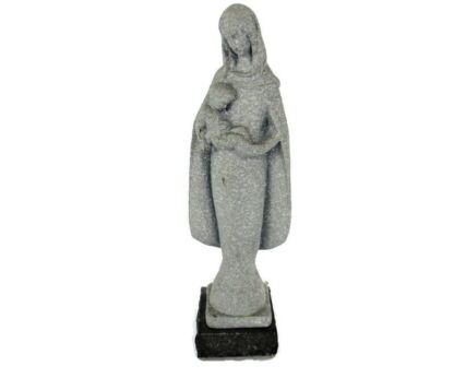 Virgin Mary Madonna Holy Mother Infant Child Plaster Statue on granite base Modernist 9.84"