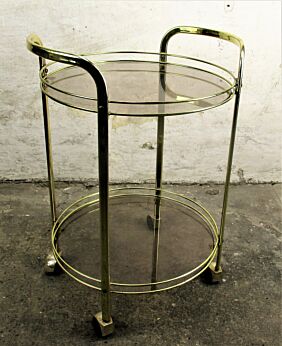 Round Cocktail Bar Cart Trolley Serving Cart Kitchen Island Smoked glass