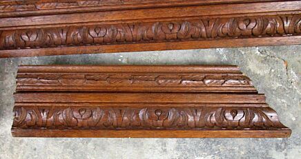 3 pieces Antique French Carved Oak Reclaimed Architectural Trim Cornice Moulding