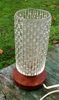 Vintage Mid Century Table Desk Lamp Retro Wood Bubbled Glass Teak