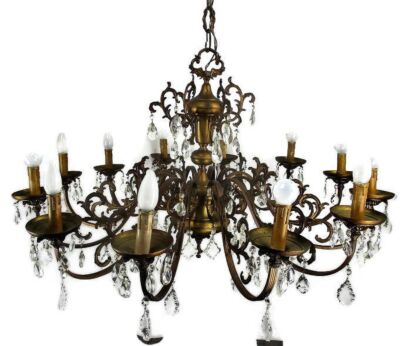 Impressive Huge Brass Ornate Castle Chandelier 12 Arms Lights Prisms WOW