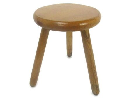 Hand Carved wood Tripod Milking Stool Pedestal Table Pedestal Barn Style Funky