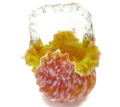 Italian Millefiori  Bowl Dish Centerpiece Murano  Art Glass Modernist Fazzoletto Basket