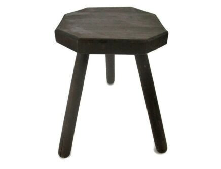Vintage Hand Carved wood Milking Stool crutch Pedestal Table Farmhouse Barn Country Style Painted brown
