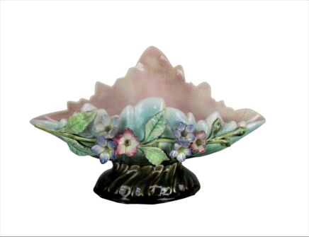 Art Deco Barbotine Majolica Vase Centerpiece Basket Applied Roses Vase Lovely