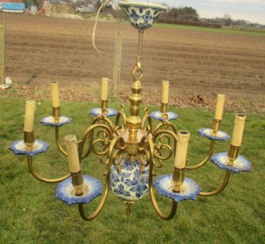 Stunning Chandelier Delft Blue Porcelain 8 arm 8 lights Dutch Marked