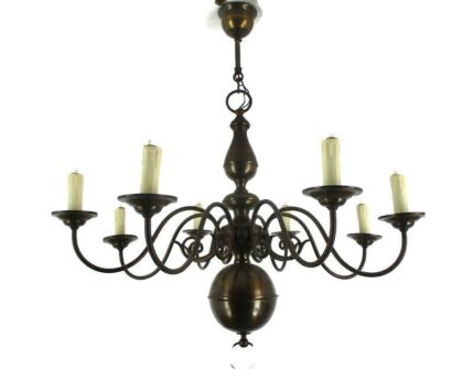Flemish Dutch Style Chandelier 8 Arm Light Brass Farmhouse Country Style