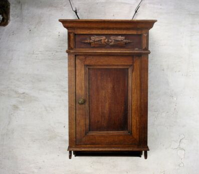 French Vintage Oak Wall Kitchen Bathroom Apothecary Cabinet Carved Wood