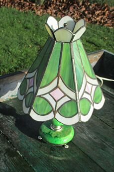 Small Table Lamp Vintage Tiffany Style Stained Glass Leaded Glass Handcrafted