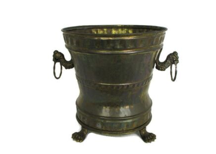Large Planter Vintage Brass Kettle Decorative Dragon Head Handles, Lion Feet Stunning Gothic