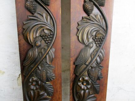 French Pair Antique Corbels Hand Carved Wood Pediment Birds Architectural WOW