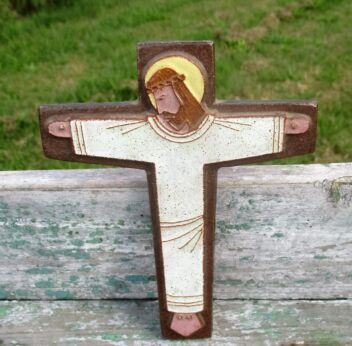Mid Century Design Ceramic Modernist Crucifix Vermeire Oostende Belgium Signed