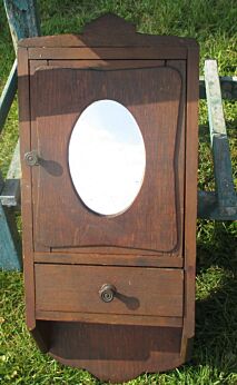 Small Antique Wood medicine bathroom Wall Cabinet Oval mirror Apothecary Sweet