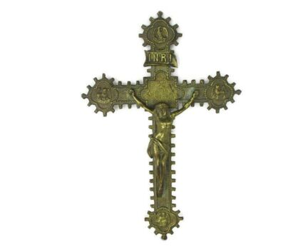 Ornate Hanging Wall Crucifix Heavy Brass Jesus Christ 4 Evangelists Antique Gorgeous 16.53"