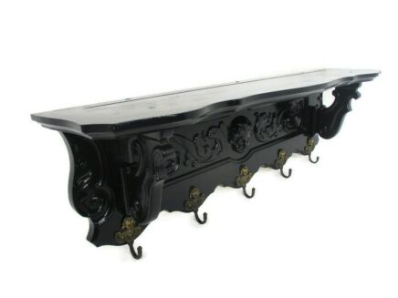 Gorgeous Vintage Hand Carved Wood Coat Kitchen hat Rack Dolphins Figurines Putti Face Dragons