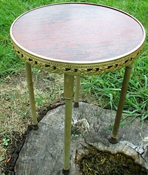 Vintage Small Side Table Wood/Brass Ornate Plant Stand Hollywood Regency