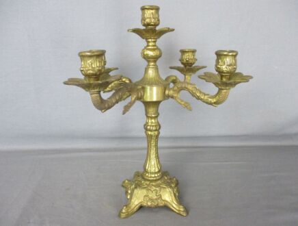 Brass Ornate Embossed Candle Holder Stick Candelabra 5 arm Vintage Gorgeous