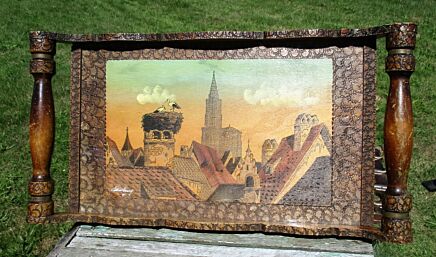 Vintage Carved Wood Ornate Serving Tray Strasbourg Strasburg Souvenir