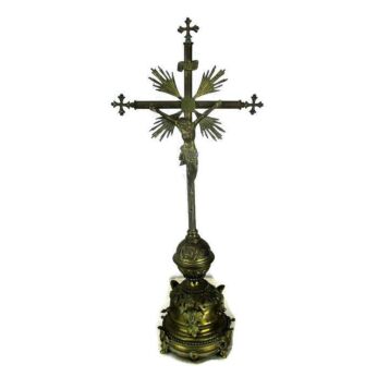 French Antique Standing Embossed Crucifix Jesus Christ Fleurs de lis Monstrance