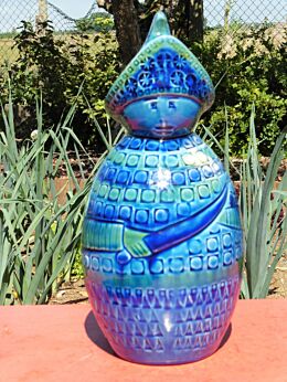 Rare Mid Century Italian Ceramic Lamp Base Figure Soldier era Bitossi Raymor Rimini Blue