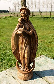 Virgin Mary Madonna Child Plaster Statuette Chalkware Art Deco Style 16.73"