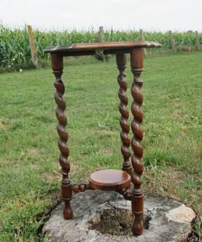Antique Barley Twist carved wood 2 Tier Pedestal Display Plant Stand 20.08"