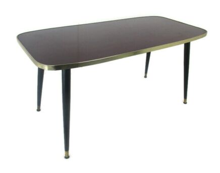 Vintage Coffee Table Side Occasional Table Modernist Retro Brown Veneer Brass