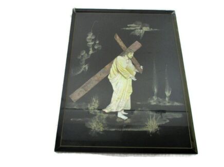 Shadow box Shrine Wall Glass Panel Lovely Religious scene Jesus Christ Carrying the Cross Gorgeous