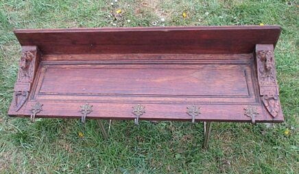 Vintage Flemish Hand Carved Wooden Coat Hat Rack Lion Heads Amazing