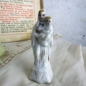 Miniature French statue Virgin Mary Infant Child Porcelain Gorgeous HTF 4.13"