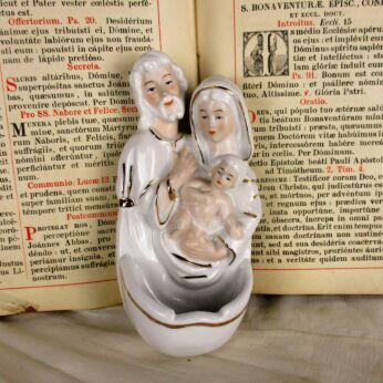 Vintage Holy Water Font Porcelain Holy Family Virgin Mary Vessel Wall Hanging