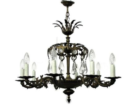 French Empire Ornate Brass Chandelier 10! lights Hollywood Regency gorgeous Vtg