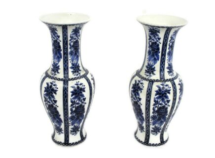 Pair Couple Trumpet Vases Delft Holland Blue White Porcelain Marked Hand Painted