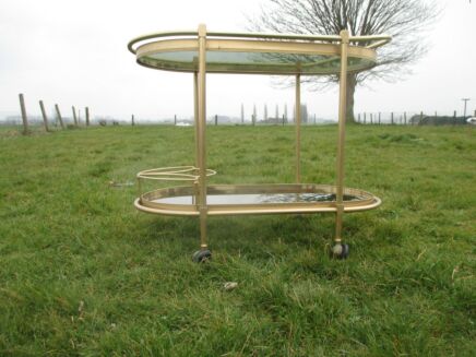 Vintage Mid Century Retro Glass Brass Coctail Bar Cart Trolley Stylish
