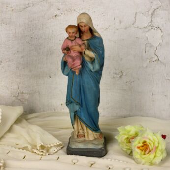 Vintage Statue Virgin Mary Madonna Infant Child Plaster Sweet Collector 12.9"