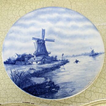 Large Delft Charger Plate Blue White Windmill After Du Chattel Seaside Lovely