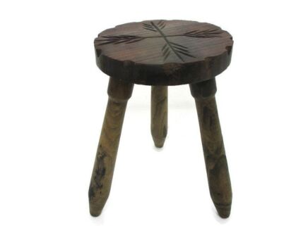 Small Wooden Spanish Tripod Side Display Wine Milking Stool Table Pedestal Plant Bonsai Stand Vintage Barn Country Farmhouse