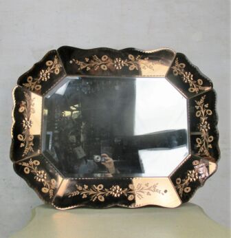 XL Pink Clear Venetian Mirror Ornate Etched Cut to Clear Glass Art Nouveau