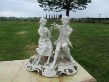 Vintage Large Capodimonte Porcelain Boy and girl Courtship White Figurine