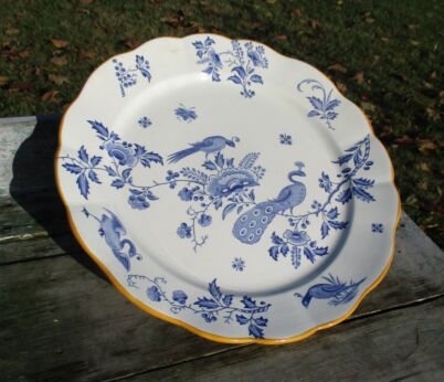 Large Charger Plate Blue White Boch Belgium Porcelain PAON Peacock