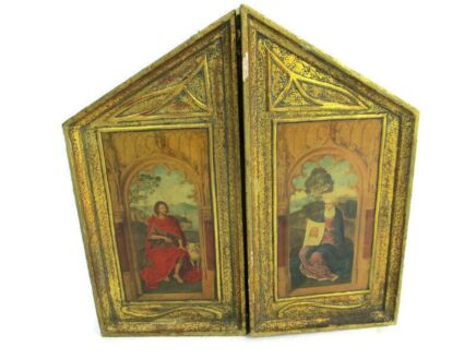 Florentine Wood Triptych Art Panel Christian Scenes Decorative