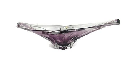 Art Glass Centerpiece Bowl Fruit Dish Purple Clear Marked Bayer