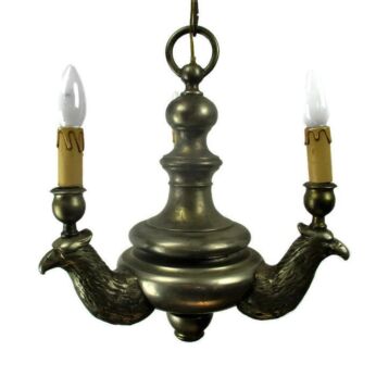 Antique Gothic Chandelier 1800s Bronze 3 Lights Eagles Birds Working HTF WOW