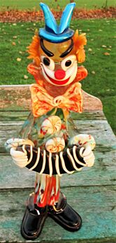 Rare Large Vintage Italian Murano Art Glass Clown Playing Accordion 14.76"