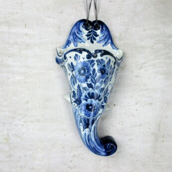 Large Cornucopia Wall Vase Blue White OUD Delft Flower Pattern Basket Marked