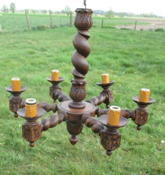 Vintage Antique Wooden Barley Twist Chandelier carved Wood Gorgeous