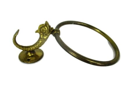 Small Coat Kitchen Bathroom Towel Rack Brass Ring Fish Lovely